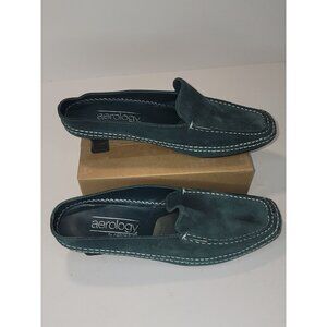 Women's AEROLOGY BY AEROSOLES Teal Leather Suede Shoes Size 6.5M Mules Penelope